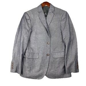 JF J. Ferrar Mens Performance Linen Blazer36S Gray Slim Fit Surgeon Cuff Sport‎